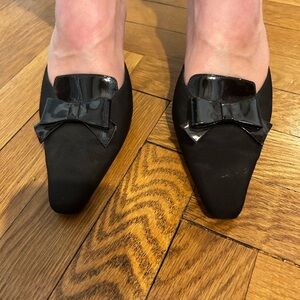 Vaneli mules . Black nylon with patent leather bow. Size 8M